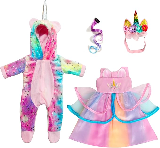 2-Sets 18-inch Doll-Clothes Set - Unicorn Clothes with Hair Clip and Headband - Compatible with All 18 inch Dolls Accessories for Kids -Pink