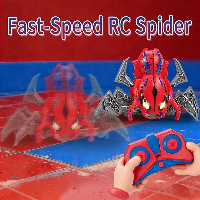 Remote Control Spider Toys for Boys 4-6 with Eyes Lights, Moving Legs, Fast Speed & 360° Spin, Rechargeable RC Spider Kids Toys for Ages 3-4 6-8 Ideal Party Christmas Birthday Gift for Kids
