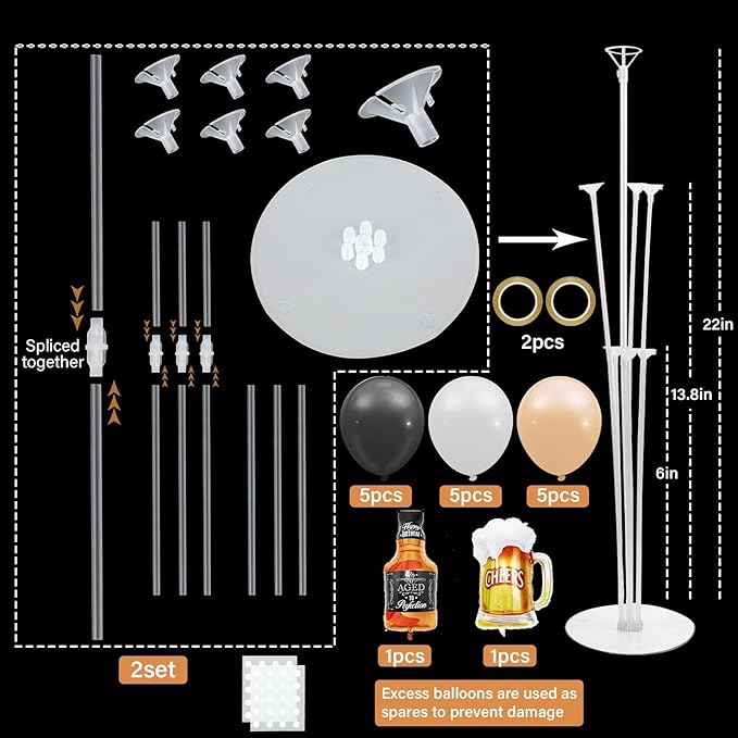Vintage Aged To Birthday Party Balloons Stand Kit 2 Sets With 2 Black and Gold Cheer Ball Foil Balloons Centerpiece for Tables for Men and Women Party Supplies Baby Shower Birthday Themed Decorations