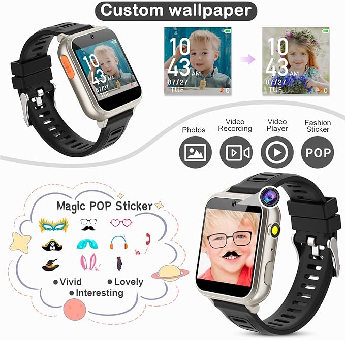 Kids Smart Watch Boys with 39 Puzzle Games HD Touch Screen Camera Music Player Pedometer Alarm Clock Calculator Flashlight 12/24 hr Gift for 4-12 Year Old Boys Toys