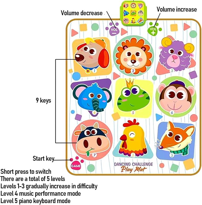 Kids Dance Mat Anti Slip Light Up Music Electronic Dance Pad for Children Ages 7 Up Home Party Birthday Gift School Activity