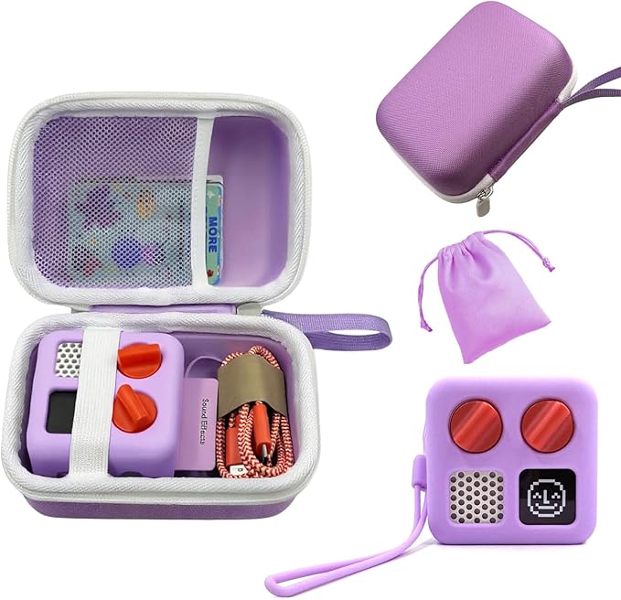 Miojoy Hard Carrying Case and Silicone Cover for Yoto Mini, Protective Travel Carrier for Kids and Adventure Jacket with Card Pouch 3 in 1 Accessories Set for Yoto Mini Player, Lavender