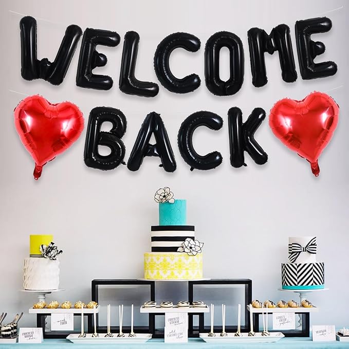 TONIFUL Welcome Back Balloons,16 Inch Black Welcome Back Foil Balloons Banner Welcome Back Party Decorations for Homecoming Party Decorations House Warming Party Family Gathering Supplies