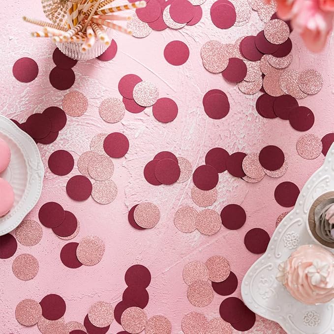 Glitter Confetti Table Decoration for Engagement Bridal Shower Baby Birthday Wedding Party,1.2 inch in Diameter(rose gold glitter,burgundy,200pc)