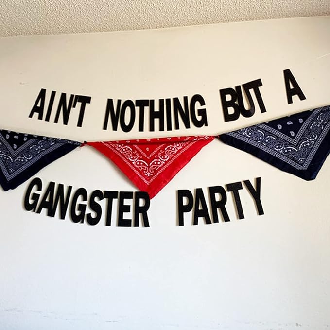 Glitter Ain't Nothing But A Gangster Party Banner , Ain't Nothig But A Gangsta Birthday Decorations,90's Hip Hop Disco theme 90s Party Supplies Decor (Black)