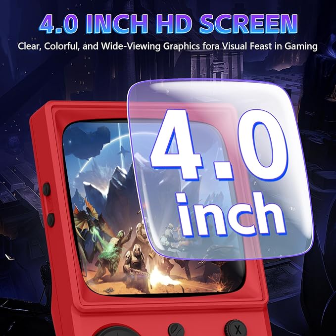 R36TMAX Retro Handheld Game Console, 4.0 Inch IPS HD Screen Retro Gaming Console, Handheld Game Console with 18000+ Classic Games, Supports WiFi Networked Fighting and OTG, Built-in 64G-Classic Red