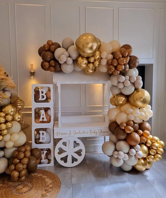 Paready Brown and Gold Balloon Set, 50Pcs 12 Inch Tan Apricot Sand White Metallic Confetti for Bridal Shower Baby Shower Fall Birthday Party Decorations