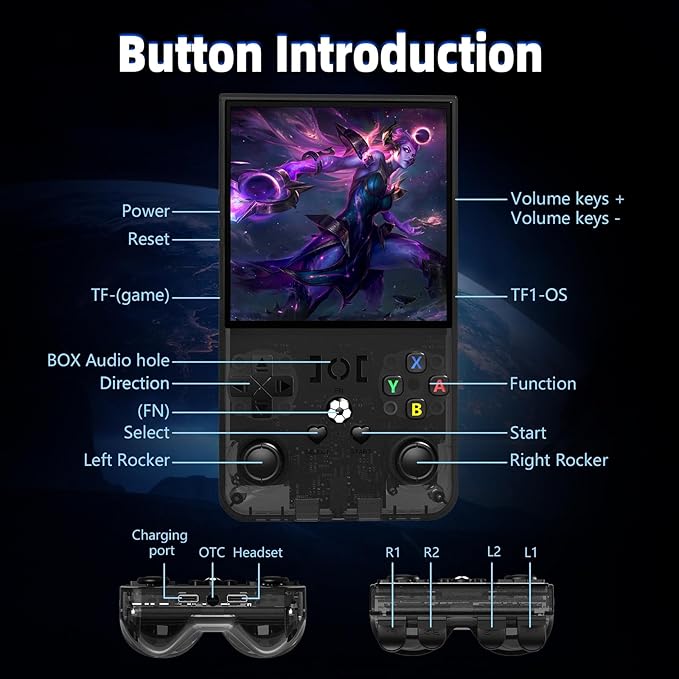 R36MAX Retro Handheld Game Console, 4.0 Inch IPS HD Screen Retro Gaming Console, Linux System, 30＋Emulator Games Retro Game Console, 4000mAh Battery, Built-in 64G TF Card, Black