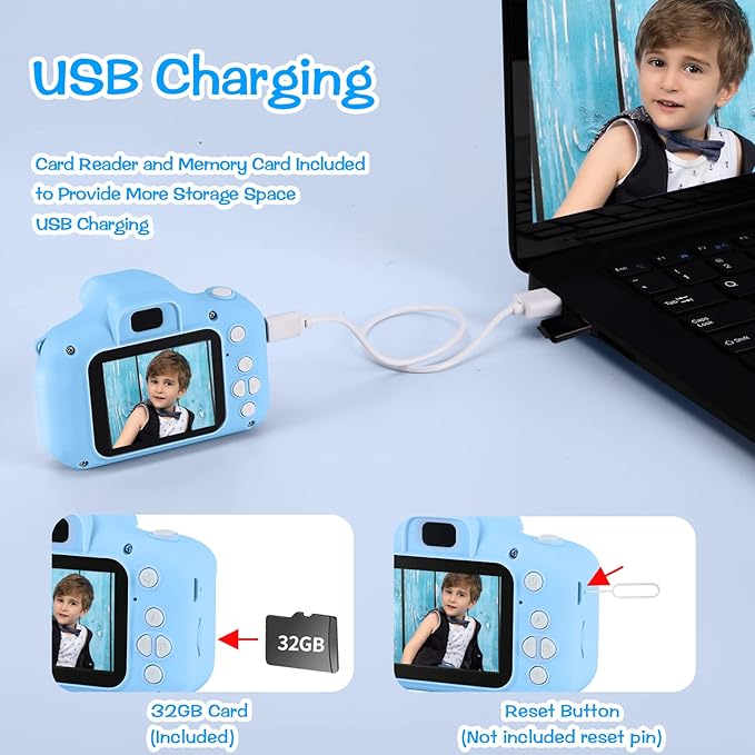 Kids Camera, Toddler Camera Children Digital Camera Toys with 13MP Video Camcorder 32GB SD Card and Camera Case for 3–10 Year Old Boys and Girls