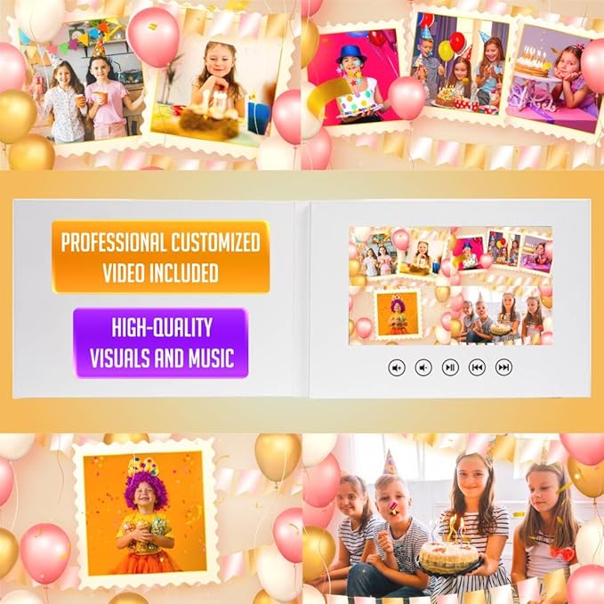 Custom Slideshow Birthday Card for Girls – Upload Photos – Personal Video Gift for Kids – 7” LCD Digital Screen, 4GB, Rechargeable, Full Color Video Album