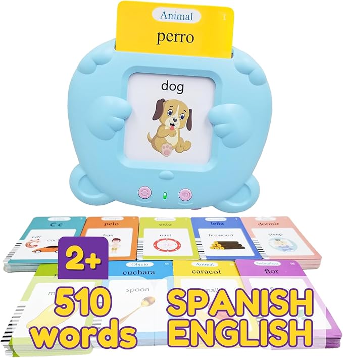ZEENKIND Talking Spanish Flash Cards for Kids, Bilingual Flash Cards 510 English Spanish Learning for Kids, Early Education Device Flashcard Toys, Pocket Speech for Toddlers 3-6 Years Old