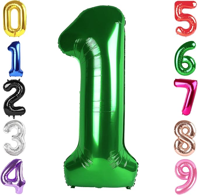 40 Inch Dark Green Number 1 Balloon, Giant Number 1 Balloons for 11th 12th 21st Birthday Decorations, Party Supplies for Baby Boy Girl, Dark Green Party Decor