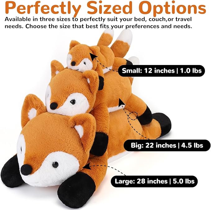 Fox Weighted Stuffed Animals - 12 Inch 1.0 Pounds Weighted Plushies Fox - Small Plush Stuffed Animals Pillow - Cute Plush Toys Gifts for Kids & Adults