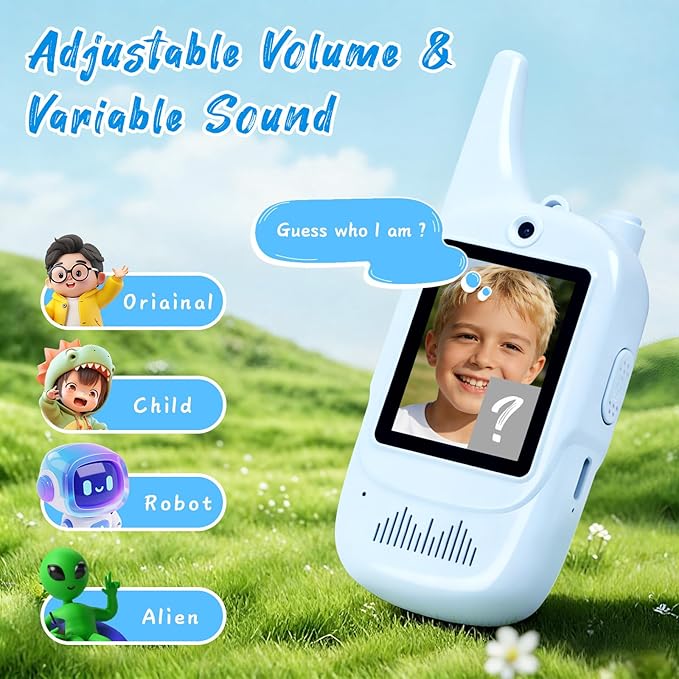 HD Video Walkie Talkies for Kids, 2 Pack Rechargeable with Camera & Screen, 4 Voice Changer, 1000 Feet Range, Toy Gift for Boys Girls Ages 3-12 (Blue & Pink)