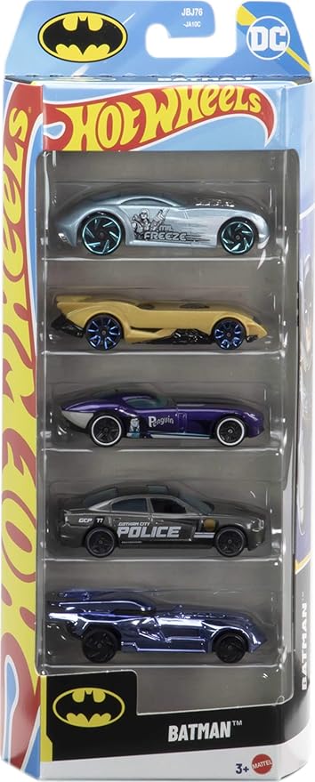 Hot Wheels Batman Toy Car 5-Pack, Set of 5 1:64 Scale Die-Cast Batman-Themed Vehicles Including The Batmobile