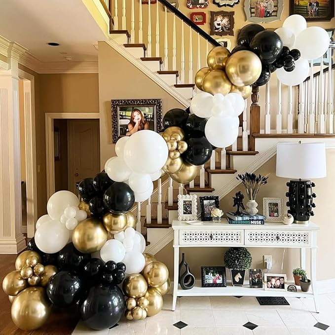 Black White Gold Party Balloons,Black and Gold Balloon 50 Pcs 12 inch Black Gold Latex Balloons For New Year Graduation Wedding Retirement Anniversary Party Decorations