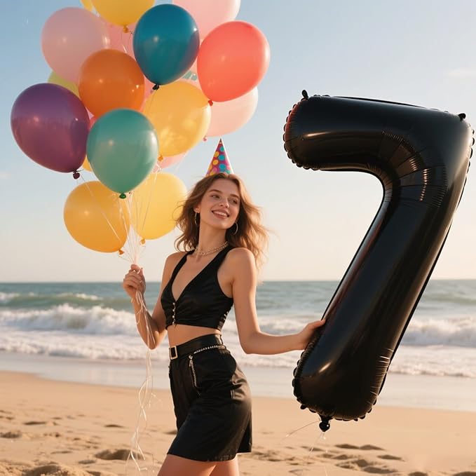 40 Inch Black Number 7 Balloon Jumbo Giant Happy 17th 27th 37th 70th Birthday Party Decorations for Boy or Girl Huge Mylar Anniversary Party Supplies