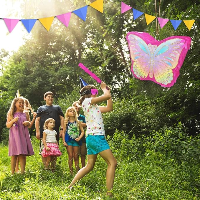 Butterfly Pinata for Birthday Party Supplies Colorful Butterfly Pinata with Stick and Blindfold Butterfly Themed Party Decoration, Small Pinata Party Supplies(16 x 12.6 x 4.2 In)