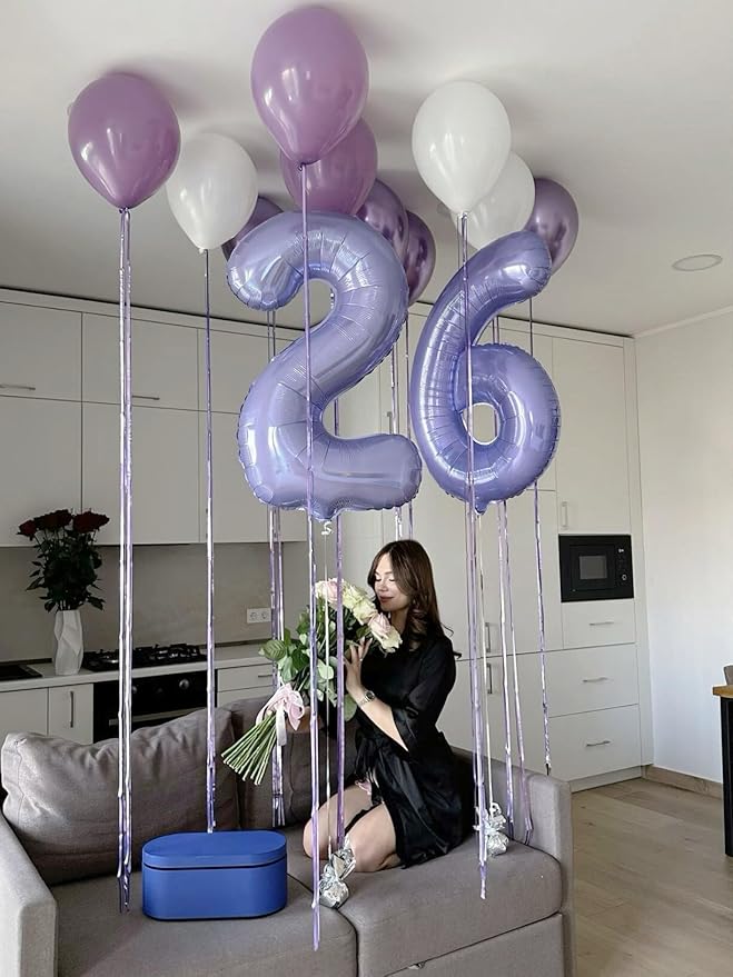 40 Inch Big Lavender 9 Balloon Number, Jumbo Giant Happy 9th 19 29 39 49 99 Birthday Party Decorations, Lilac Large Nine Mylar Foil Anniversary Birthday Party Engagement Decorations