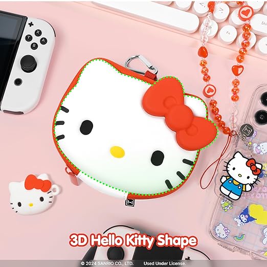 Hamee Hello Kitty Cartridge Case Compatible with Nintendo Switch Games – Portable Carrying Zip Case Storage Holder with 12 Slots, Holds 12-36 Games [Carabiner Included]