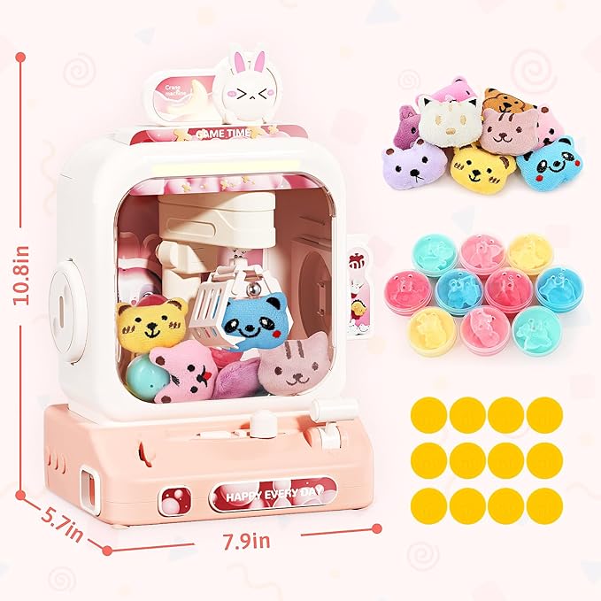 Claw Machine for Kids, Mini Vending Machines with Music Candy Grabber Prize Dispenser Toys for Girls Boys Age 3 4 5 6, Pink Electronic Claw Game Machine for Party Birthday Chirstmas Gifts (Rabbit)