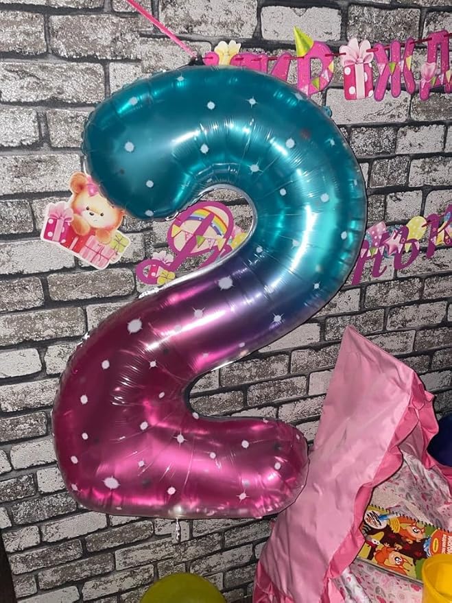 Starry Sky 2 Balloon, Number Balloons 40 Inch, 2nd Balloon Number Birthday Decorations, Second Two Birthday Party Supplies, Number 2 Balloon