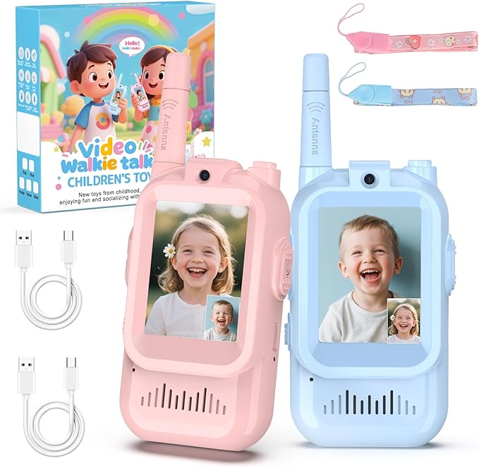 BlueFire Kids Walkie Talkies with Video – Screen Display Toy Radios with Voice Effects, One-on-One Pairing, Long Range – Birthday Toys Gifts for Boys & Girls Ages 3–12 (Pink+Blue)