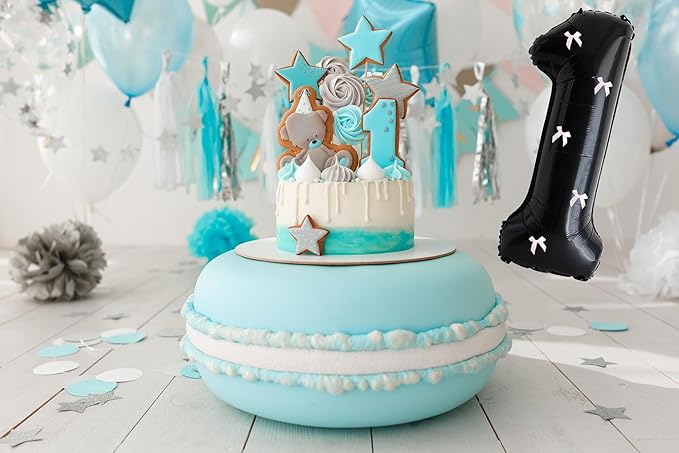PLAP Birthday Number Balloon Bow Black Party Supplies 32 "Birthday Number Decoration (Number 1)