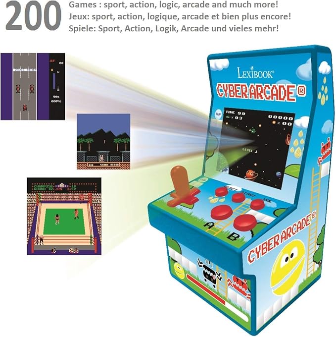 Lexibook Cyber Arcade Portable Retro Game Console, 200 Games, 2.8’’ LCD Colour Screen, Compact, Battery Operated, Blue/Green, JL2940