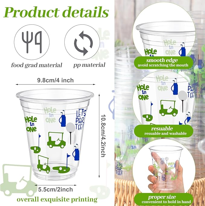 Qinyoung 100 Pcs Masters Golf Ball Party Supplies Bulk Clear Plastic Cups 12oz Disposable Let's Par-tee for Home Sports Golf Themed Birthday Bachelor Party Supplies Favors (Blue)