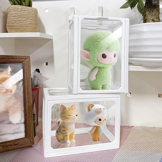 Display Case for Figures Clear Display Glass Stand for Collectibles Protection Stackable Assemble Display Box for Action Figures Toys Dustproof Clear Storage Box Showcase 5.5”x 4”x3.14”