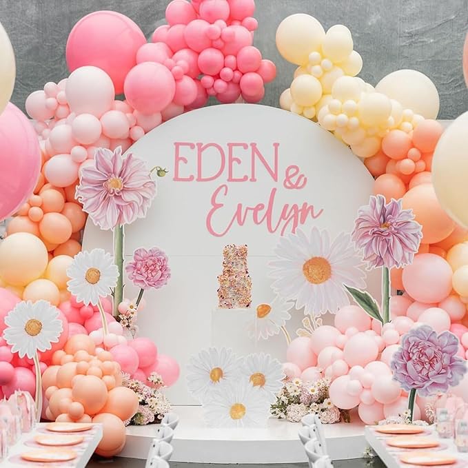 Pink and Yellow Balloons, 12 Inch Retro Blush Yellow Balloons, Dusty Pink Maca Orange Latex Balloon for Girls Boho Daisy Groovy Fall Birthday Bridal Shower Wedding Engagement Thanksgiving Party Decor