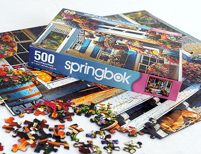 Springbok Front Porch 500 Piece Jigsaw Puzzle for Adults - Colorful and Nostalgic Scene - Unique Cut Pieces - Made in USA