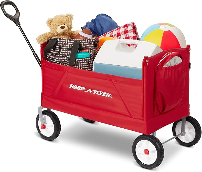 Radio Flyer 3-in-1 Off-Road EZ Fold Wagon with Canopy, for Kids 1.5+, 3-in-1 Push or Pull, with Bench Mode, One Hand Flat Fold, Off-Road Tires, DuraClean Fabric, Seat Belts, Stroller Wagon for Kids