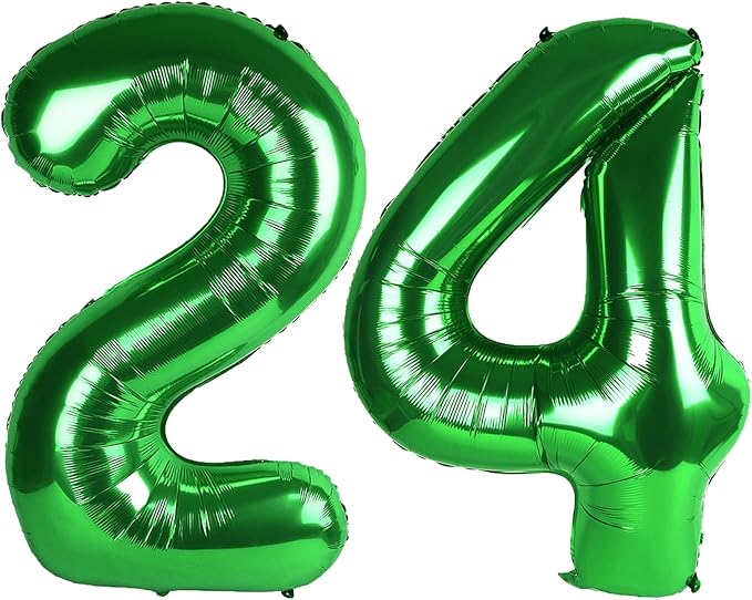 40 Inch Green Number 24 Digital Balloon,Jumbo Mylar Foil Helium Balloon for 24 Balloons for Birthday Party,Wedding Anniversary Party Decorations