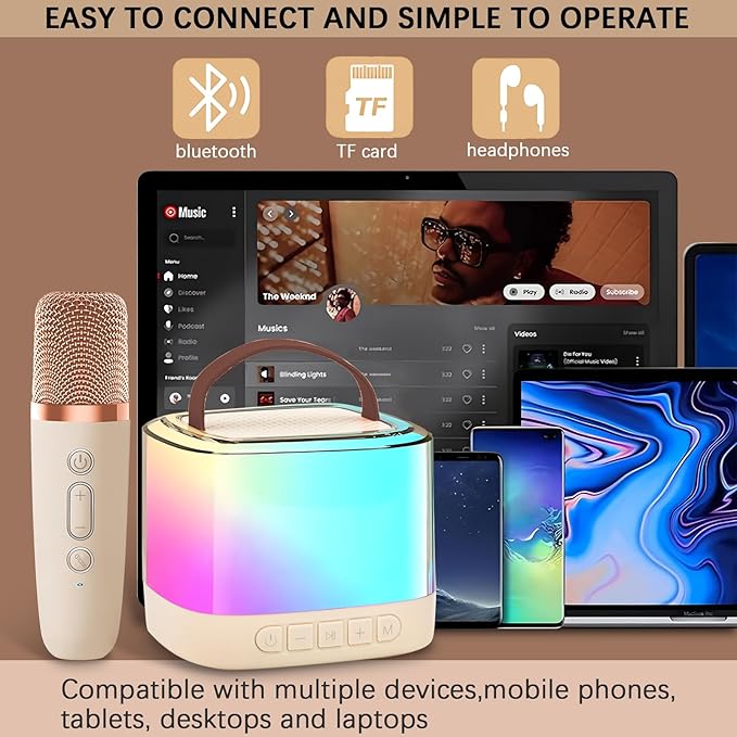 Karaoke Machine for Kids Portable Speaker with Wireless Microphone for Illusionary Flowing Light,Karaoke Toys Gifts for Girls & Boys Ages 4-12 +Year Old Birthday Party