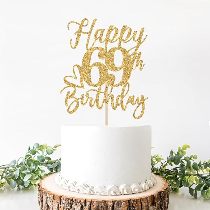 Happy 69th Birthday Cake Topper, 69th Birthday Decorations for Men/Women, Cheers to 69 Years, Hello 69, 69th Happy Birthday Party Supplies Gold Glitter