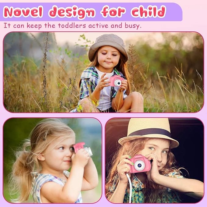 Kids Camera for Boys Girls, Video Recorder, Lightweight and Portable, Easy to Use, Ideal Gift with Cartoon Design and Lanyard, 200mah