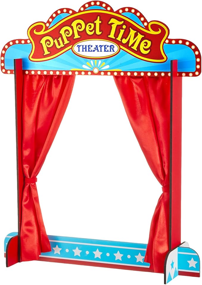 Wooden Tabletop Puppet Theater with Curtains, Puppet Show Stage, Imaginative Play Theatre, Inspires Imagination and Creativity, 17.7 x 5.9 x 22.1 Inches (Circus)