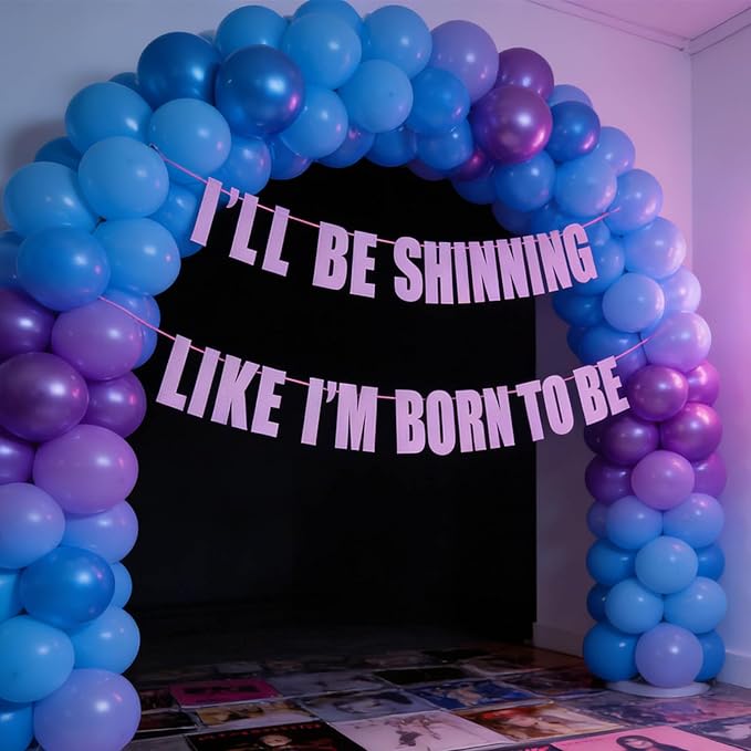 “I'LL BE SHINNING LIKE I'M BORN TO BE” Shine Like a Star Banner, Stage Performance & K-Pop Inspired Party Supplies for Birthday, Glitter Pink Purple Demon Party Decor, Hunters Concert Theme Celebration
