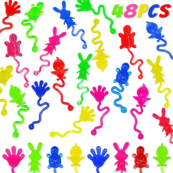 Voiiake Easter Egg Fillers & Basket Stuffer Essentials - 48Pcs Mini Sticky Toys Hands for Kids Teens Boys Girls, Bulk Party Favors Supplies , Treasure Box Toys for Classroom , Egg Hunt Party Supplies
