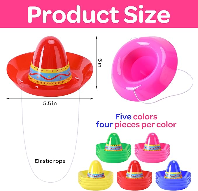 Tlswshsy Mini Mexican Plastic Sombreros, Cinco de Mayo Plastic Sombrero Hat,Sombrero Top Hat Accessories for Decoration