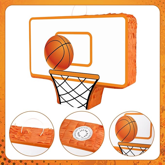 Hooqict Basketball Pinata with Blindfold and Bat Stick Basketball Birthday Party Decorations for Kids Boys Basketball Themed Party Supplies Sports Carnival Games