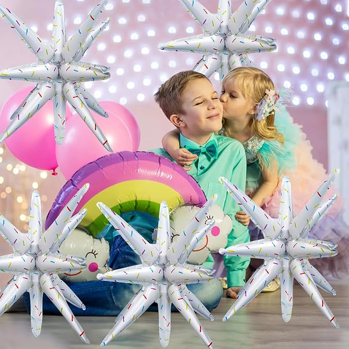 6 Pcs Color Dots Star Foil Balloons One-Piece 14-Pointed Star Balloon 4D Starburst Cone Mylar Balloon 22inch Christmas Birthday Wedding Wedding Anniversary Party Supplies (Color Dots)