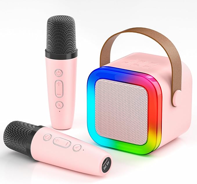 Mini Karaoke Machine for Kids,Portable Bluetooth Speaker with 2 Wireless Microphones,Toddler Music Player Toys,Easter Birthday Gifts for 3,4,5,6,7,8,9,10,11,12+Years Old Girls Boys (Pink)