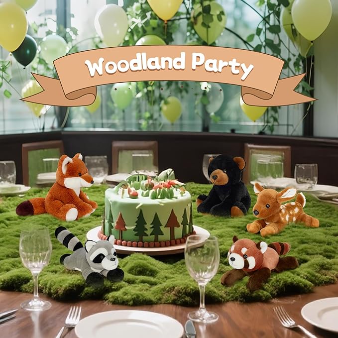 MaoGoLan 5 Pcs Soft Woodland Stuffed Animals Bulk Plush Toys for Girls Kids, 8'' Grizzly Bear Deer Fox Raccoon Red Panda Forest Animal Plushies Set Theme Party Favors Decorations Gifts Christmas