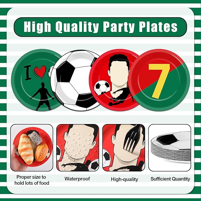 48Pcs Soccer Paper Plates Soccer Star Disposable Dessert Plates Supplies 7Inch Red and Green Sports Ball Plate Sport Party Dinnerware Decorations for Birthday Baby Shower Party Decorations