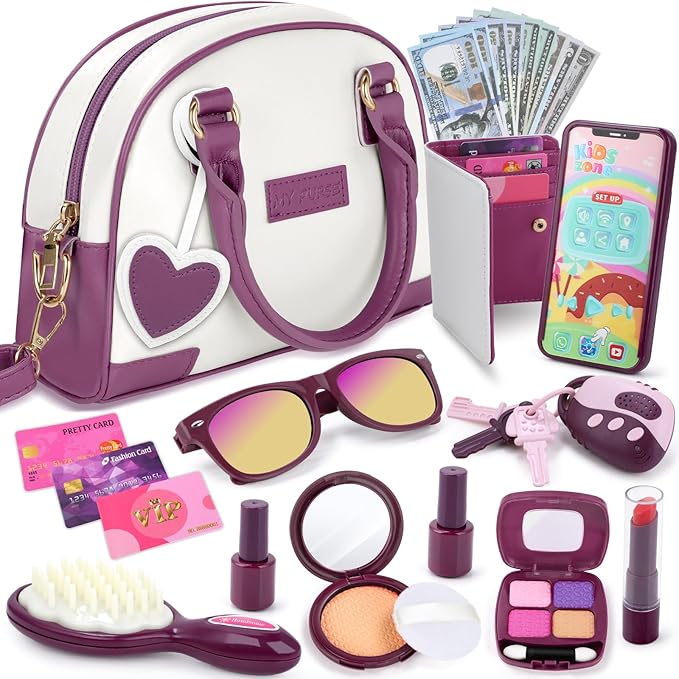 INNOCHEER Little Girls Purse, Kids Toy Purse with Pretend Makeup, Play Purse for Little Girls, Pretend Play Toddler Purse, Birthday Christmas Princess Gifts Toys for Girls 3 4 5 6 7 8 Year Old