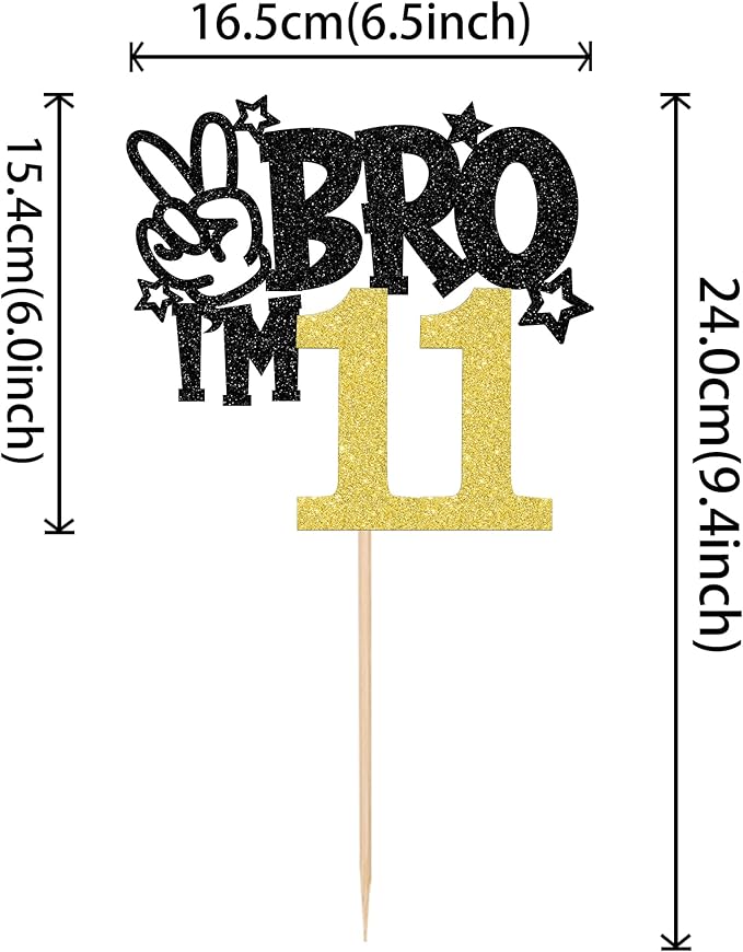 1 PCS Brother I'm 11 Cake Topper Glitter Star Happy 11th Birthday Cake Pick Bro I'm 11 Cake Decoration It's My 11th Birthday Decorations for Boys Cheers to 11 Years Old Birthday Party Supplies Gold