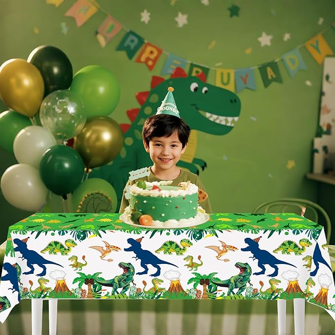 4ps Dinosuar Party Tablecloth Dinosaur Birthday Decorations Tablecover Jungle T-rex Dino Disposable Plastic Table Covers for Dino 1st 2nd 3rd 10th Bday Baby Shower Party Supplies Decor (Green Dino)